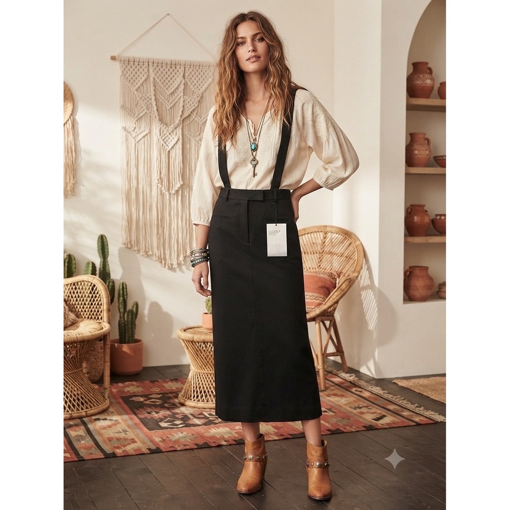 Zara Limited Edition Black Suspender Midi Skirt 2020 AW Collection 08 NWT rare M